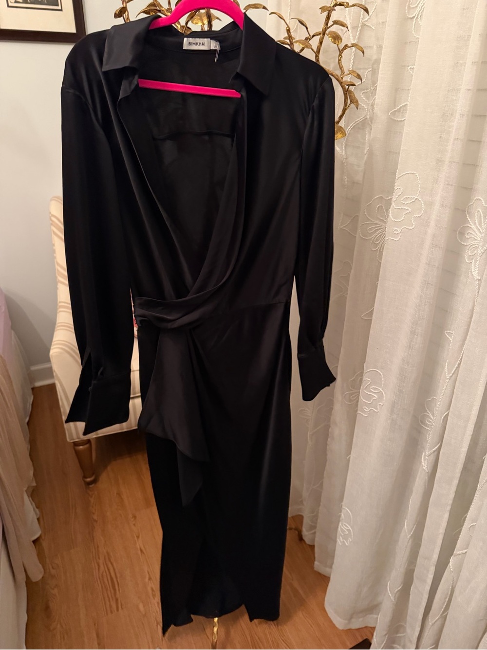 Simkhai Black Long-Sleeve Draped Wrap Maxi Dress